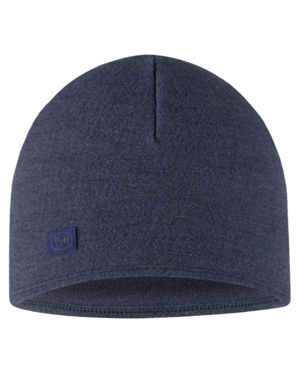 Navy Coloured Buff Merino Fleece Beanie on white background #colour_navy