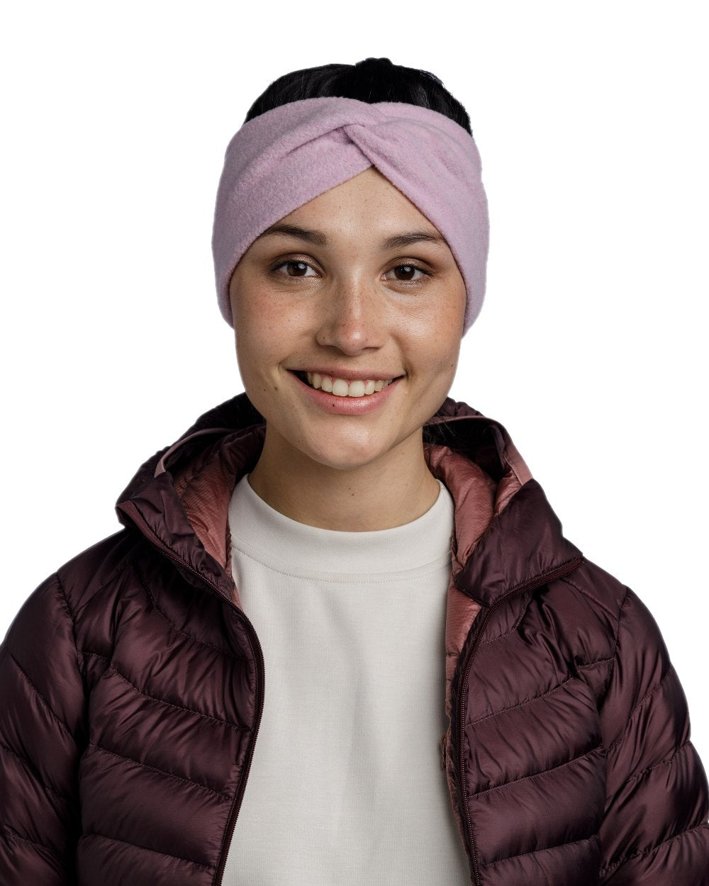 Lilac Sand Coloured Buff Merino Fleece Headband on white background #colour_lilac-sand