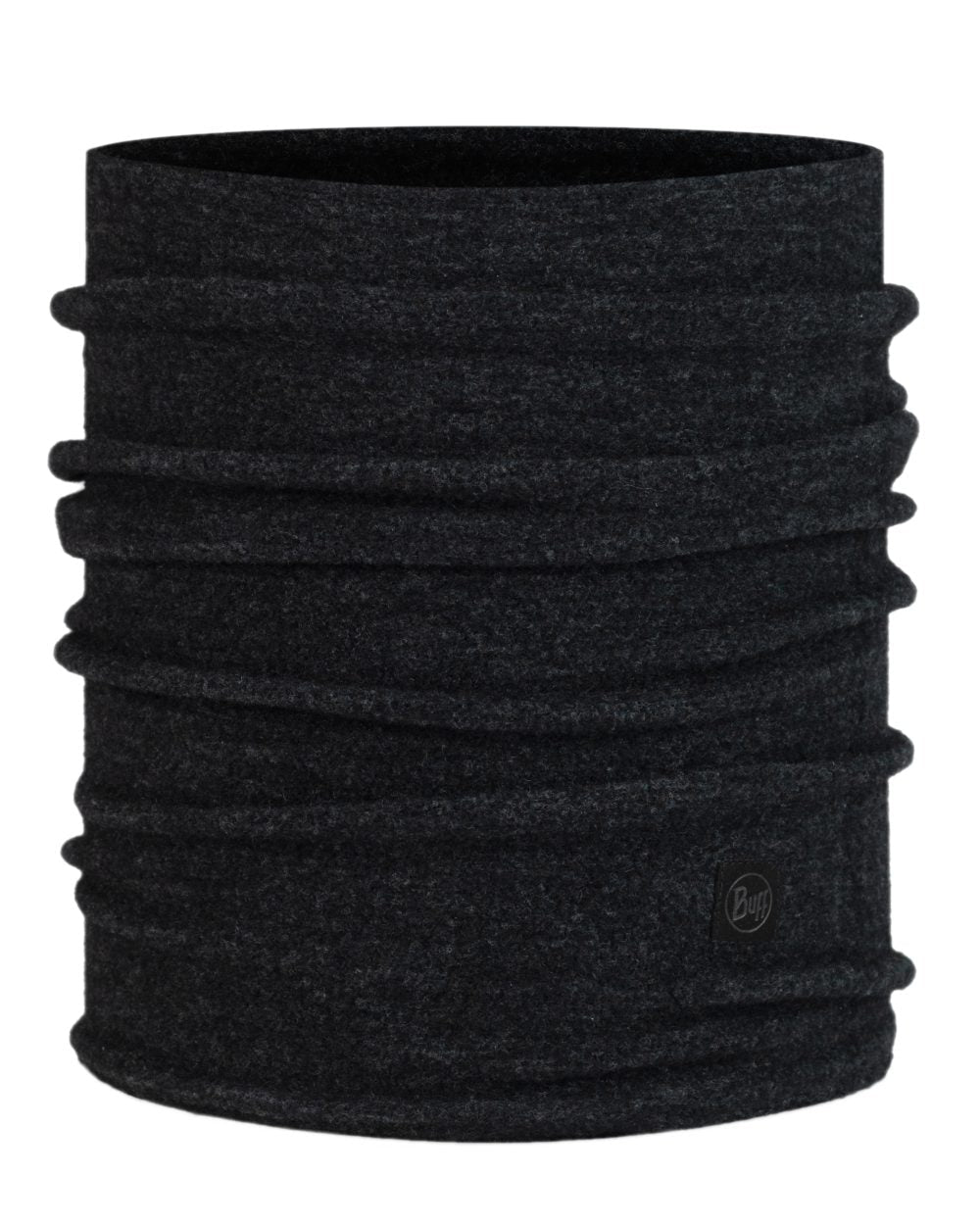 Black Coloured Buff Merino Fleece Neck Warmer on white background #colour_black