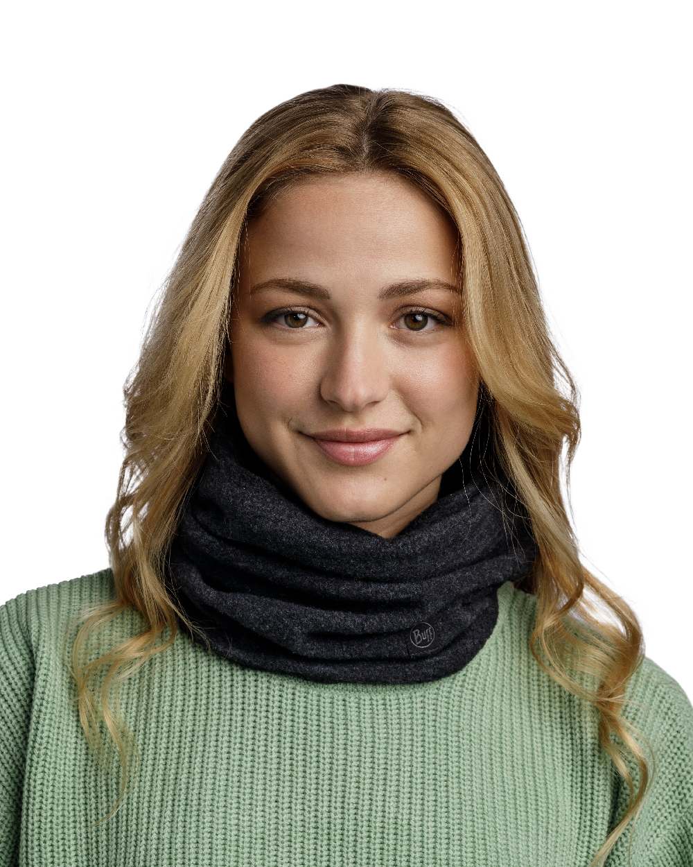 Black Coloured Buff Merino Fleece Neck Warmer on white background #colour_black