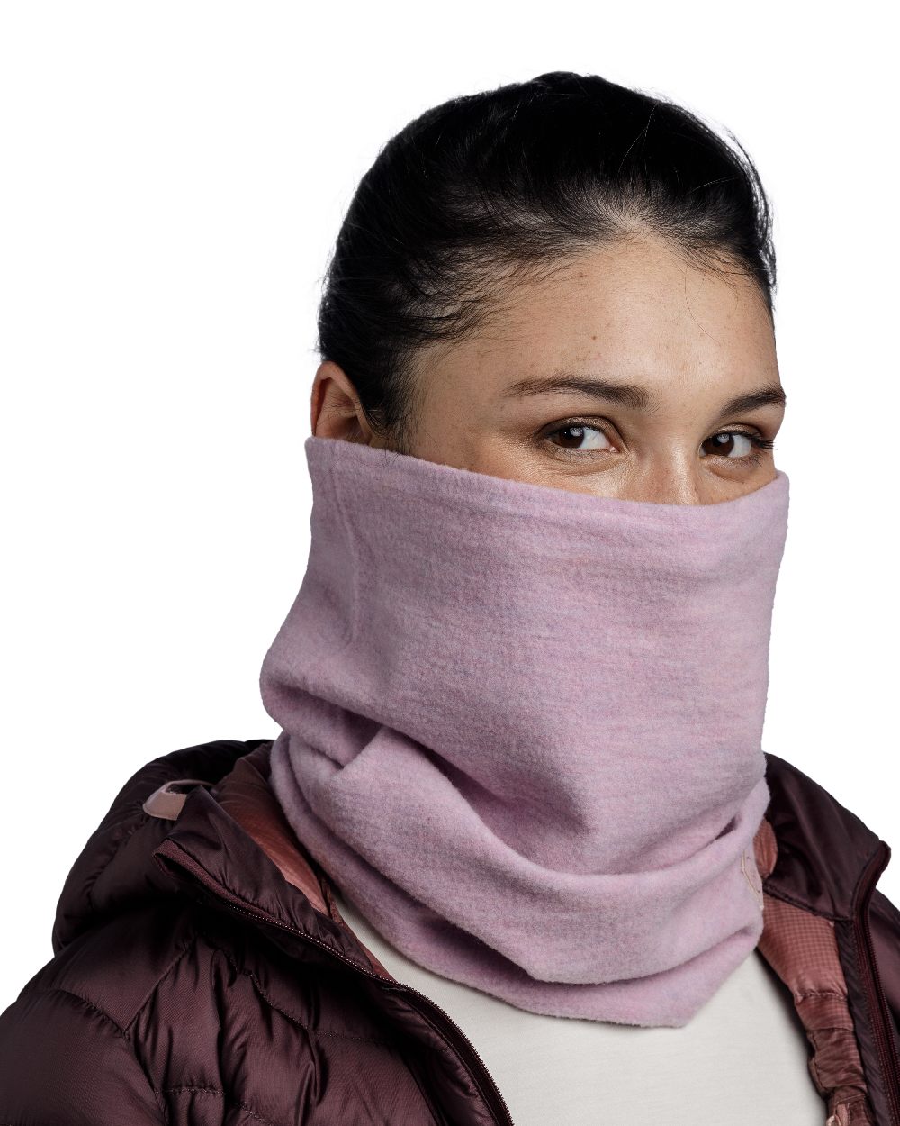 Lilac Sand Coloured Buff Merino Fleece Neck Warmer on white background #colour_lilac-sand