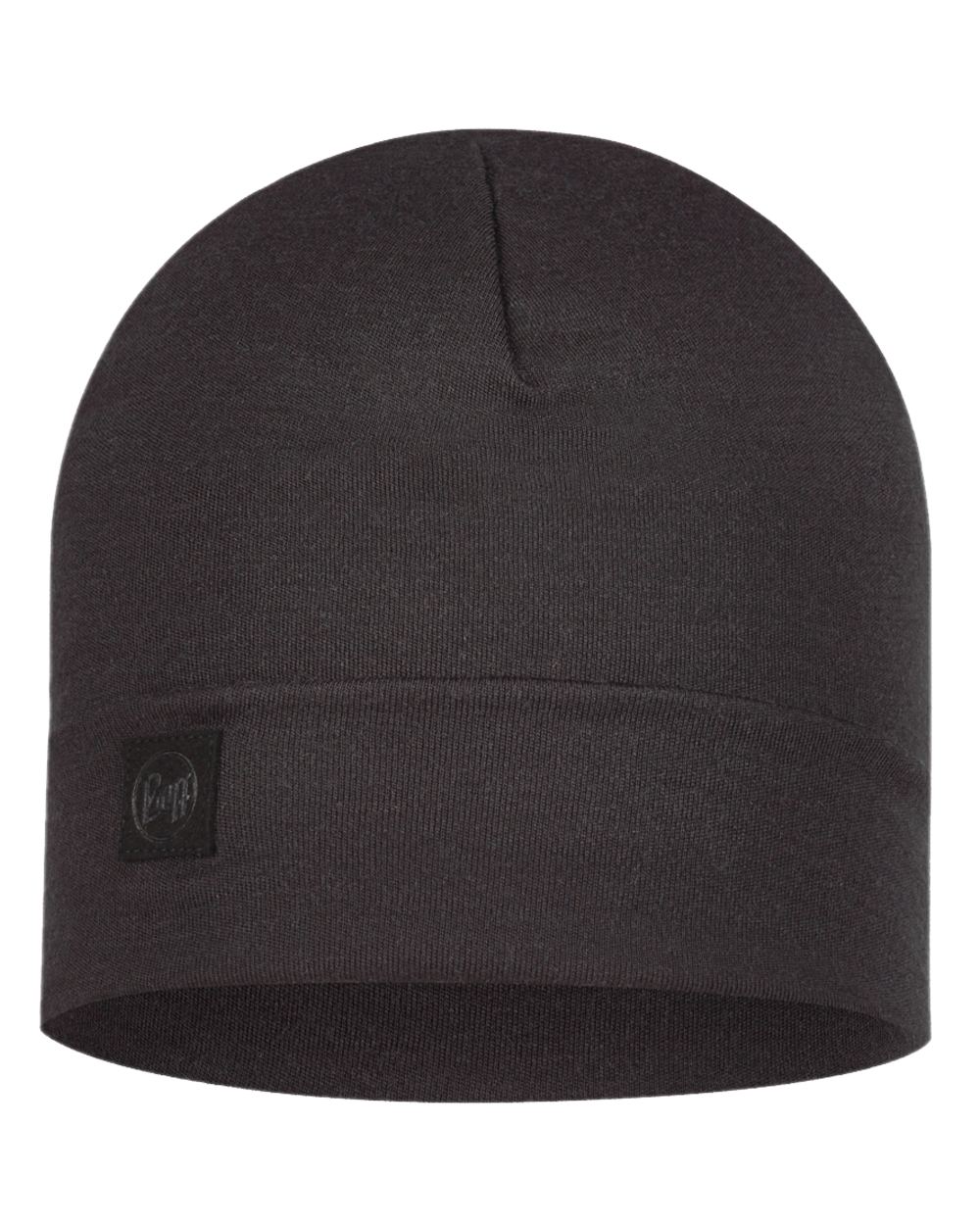 Black Coloured Buff Merino Heavyweight Beanie on white background #colour_black