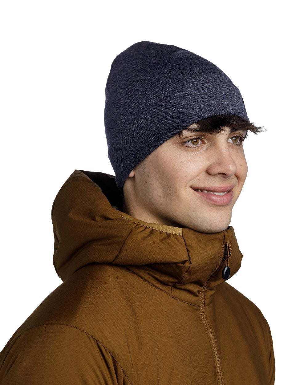 Indigo Coloured Buff Merino Heavyweight Beanie on white background #colour_indigo