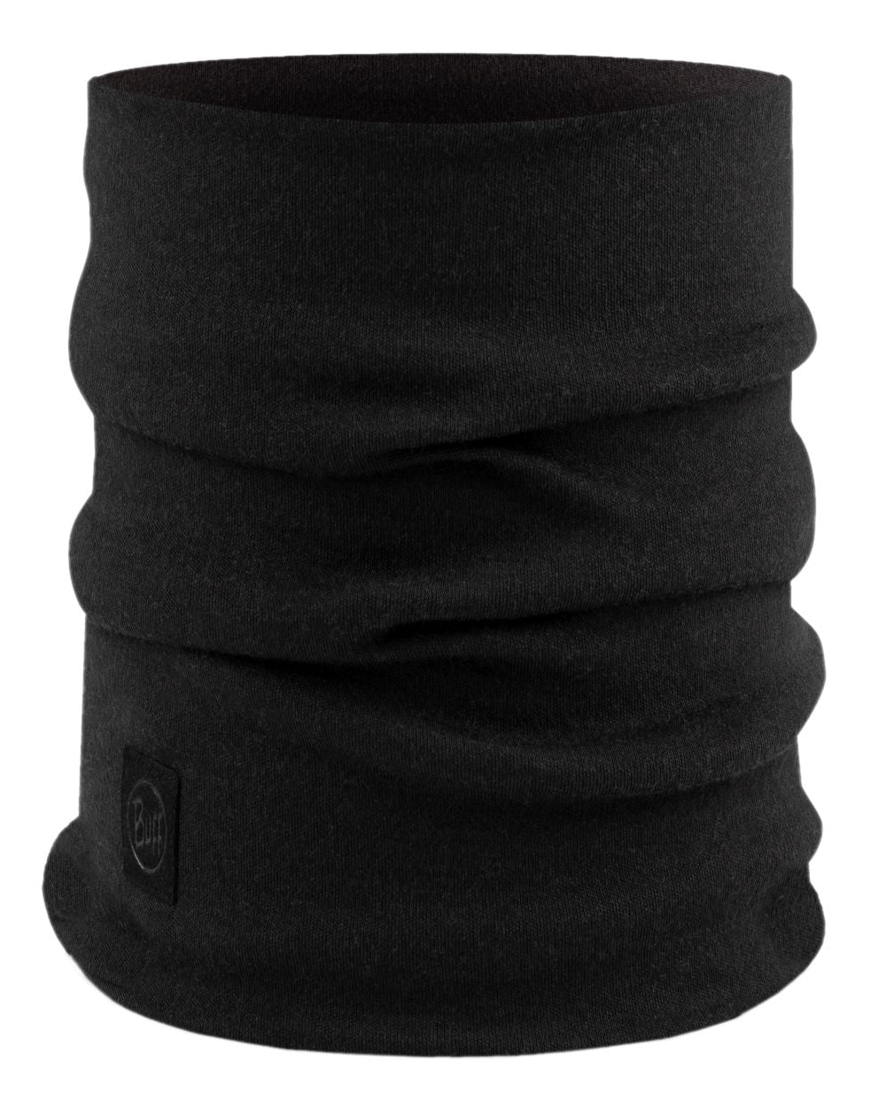 Black Coloured Buff Merino Heavyweight Neck Warmer on white background #colour_black