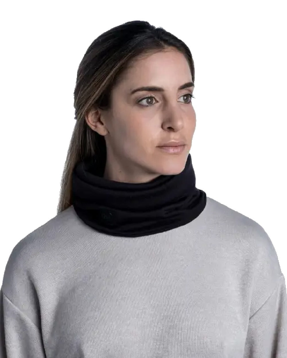 Black Coloured Buff Merino Heavyweight Neck Warmer on white background #colour_black