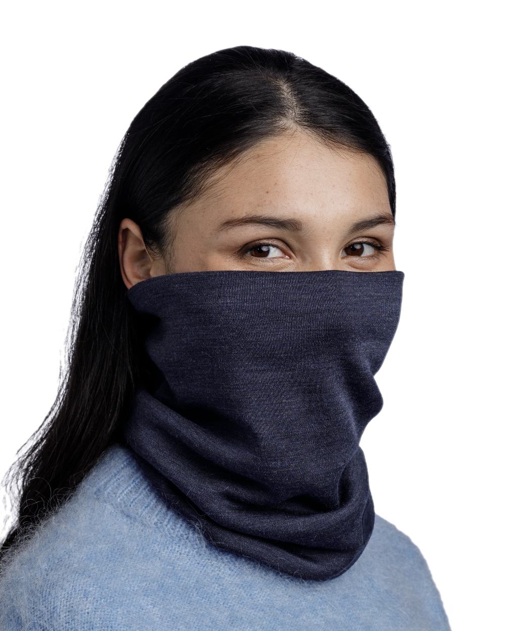 Indigo Coloured Buff Merino Heavyweight Neck Warmer on white background #colour_indigo