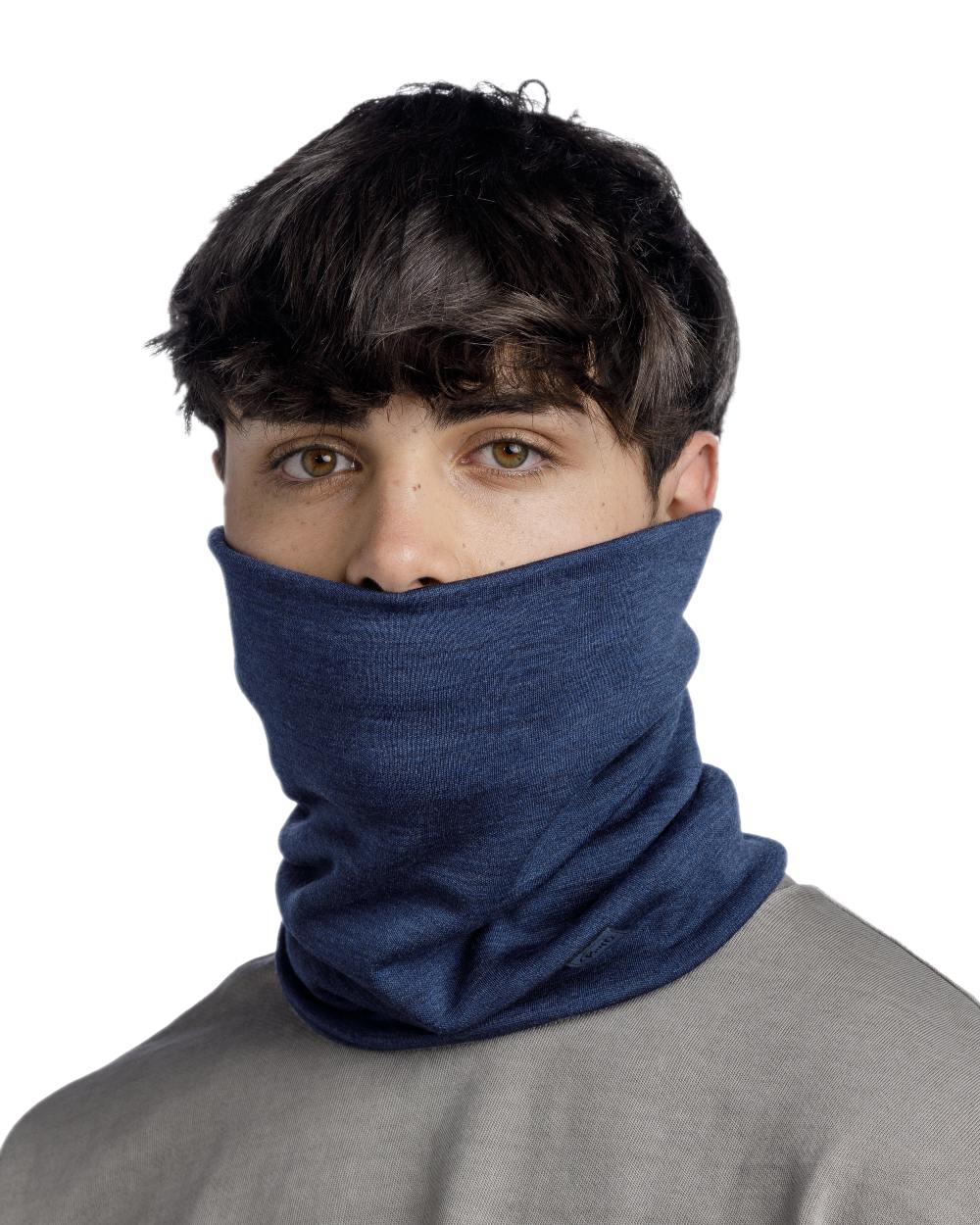 Night Blue Coloured Buff Merino Heavyweight Neck Warmer on white background #colour_night-blue