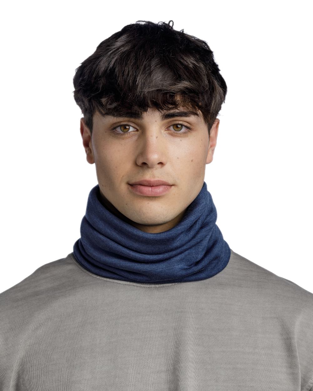 Night Blue Coloured Buff Merino Heavyweight Neck Warmer on white background #colour_night-blue