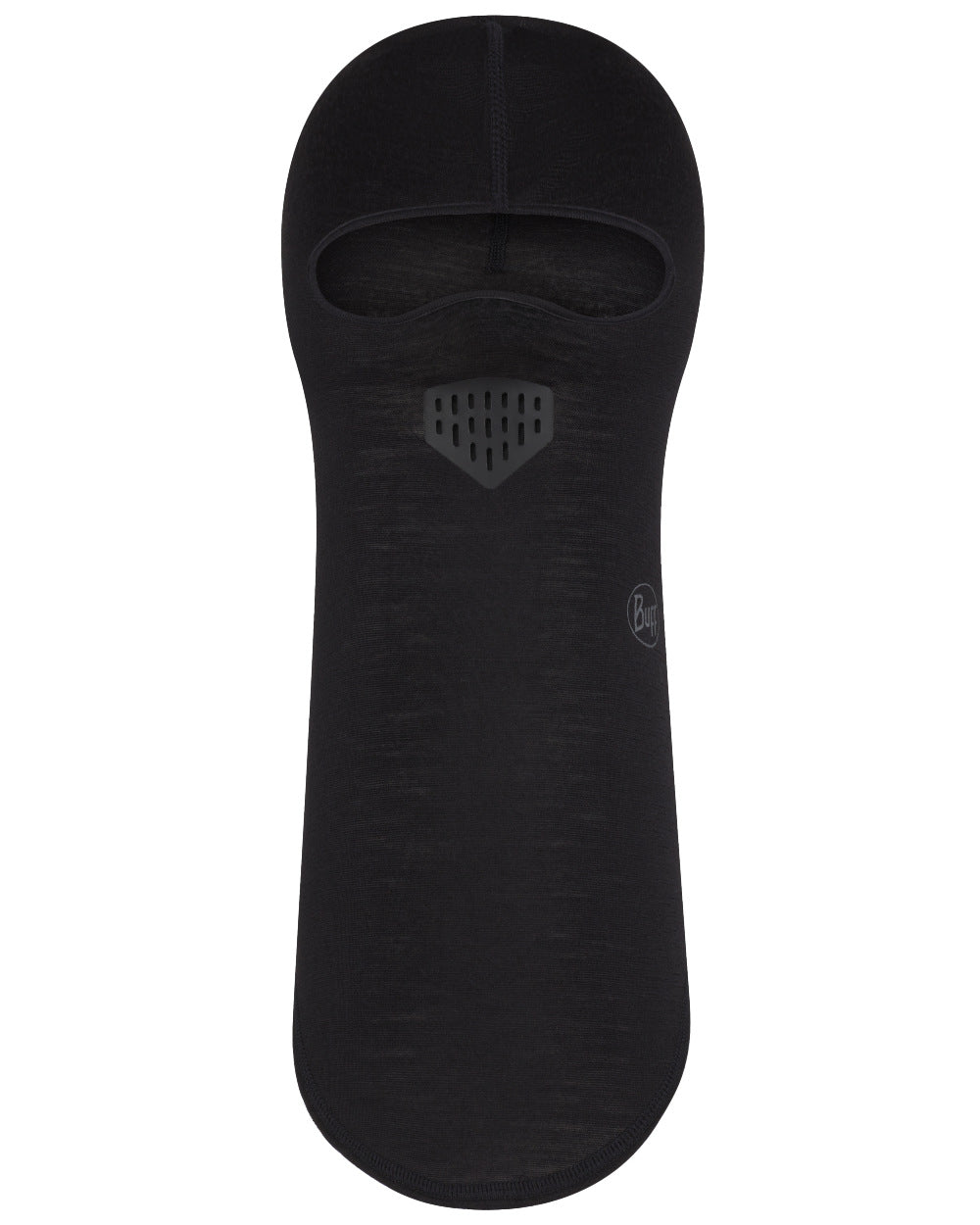Black Coloured Buff Merino Lightweight Balaclava on white background #colour_black