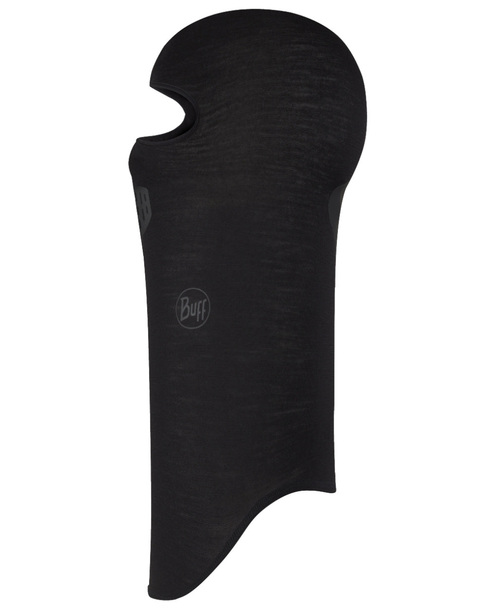 Black Coloured Buff Merino Lightweight Balaclava on white background #colour_black