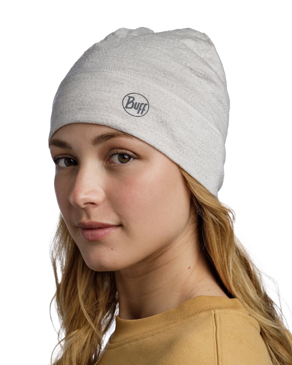 Cloud Coloured Buff Merino Lightweight Beanie on white background #colour_cloud