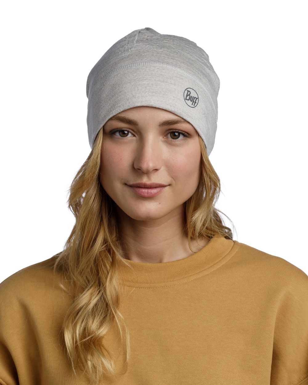 Cloud Coloured Buff Merino Lightweight Beanie on white background #colour_cloud