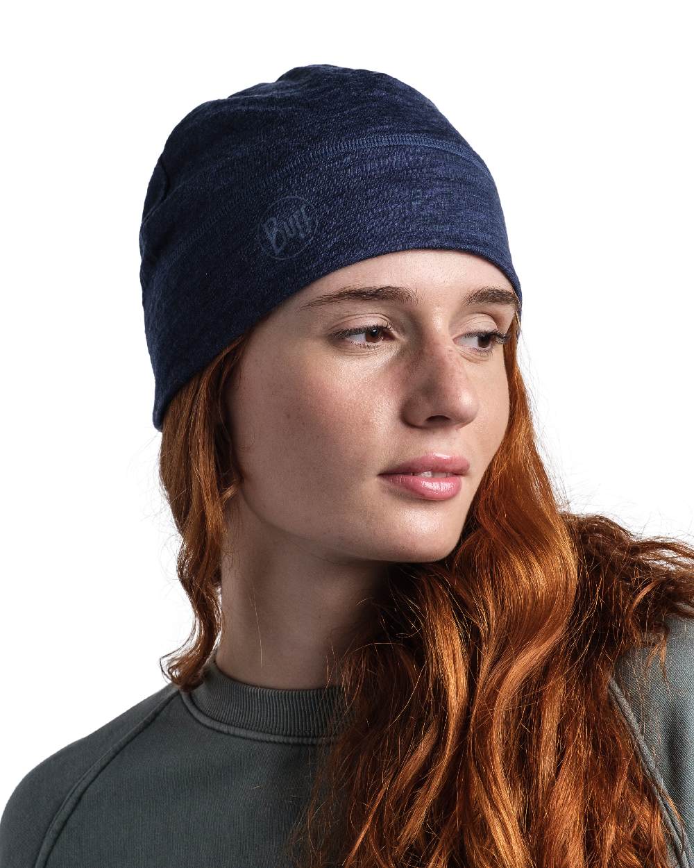 Denim Coloured Buff Merino Lightweight Beanie on white background #colour_denim