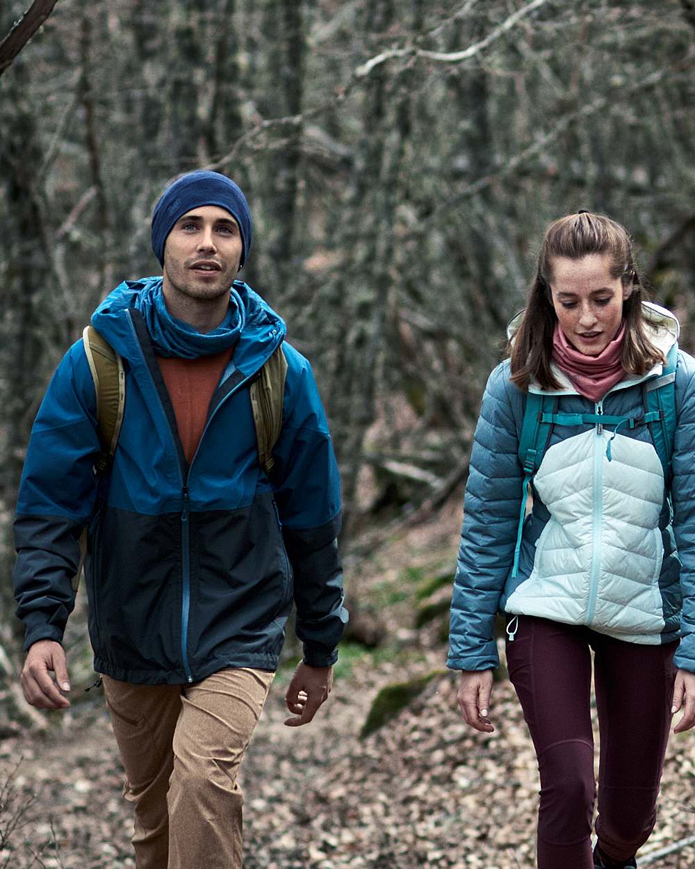 Denim Coloured Buff Merino Lightweight Beanie on forest background #colour_denim