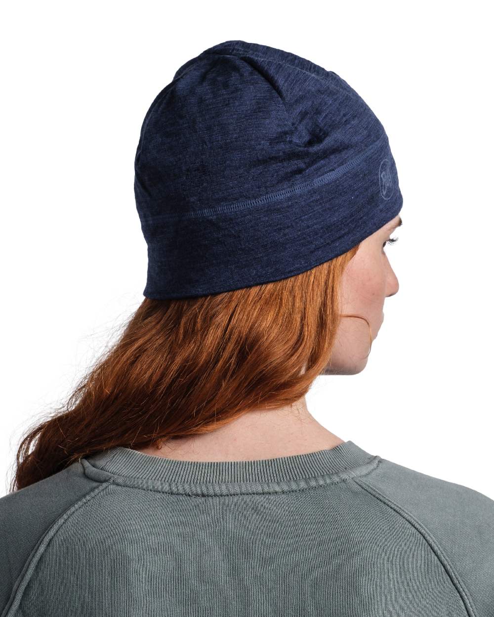Denim Coloured Buff Merino Lightweight Beanie on white background #colour_denim