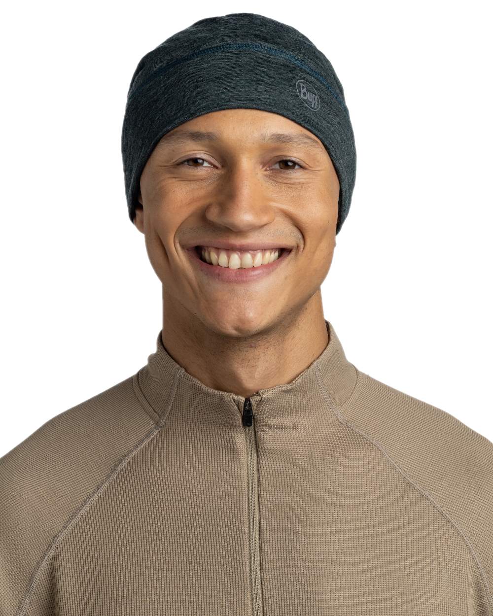 Forest Coloured Buff Merino Lightweight Beanie on white background #colour_forest