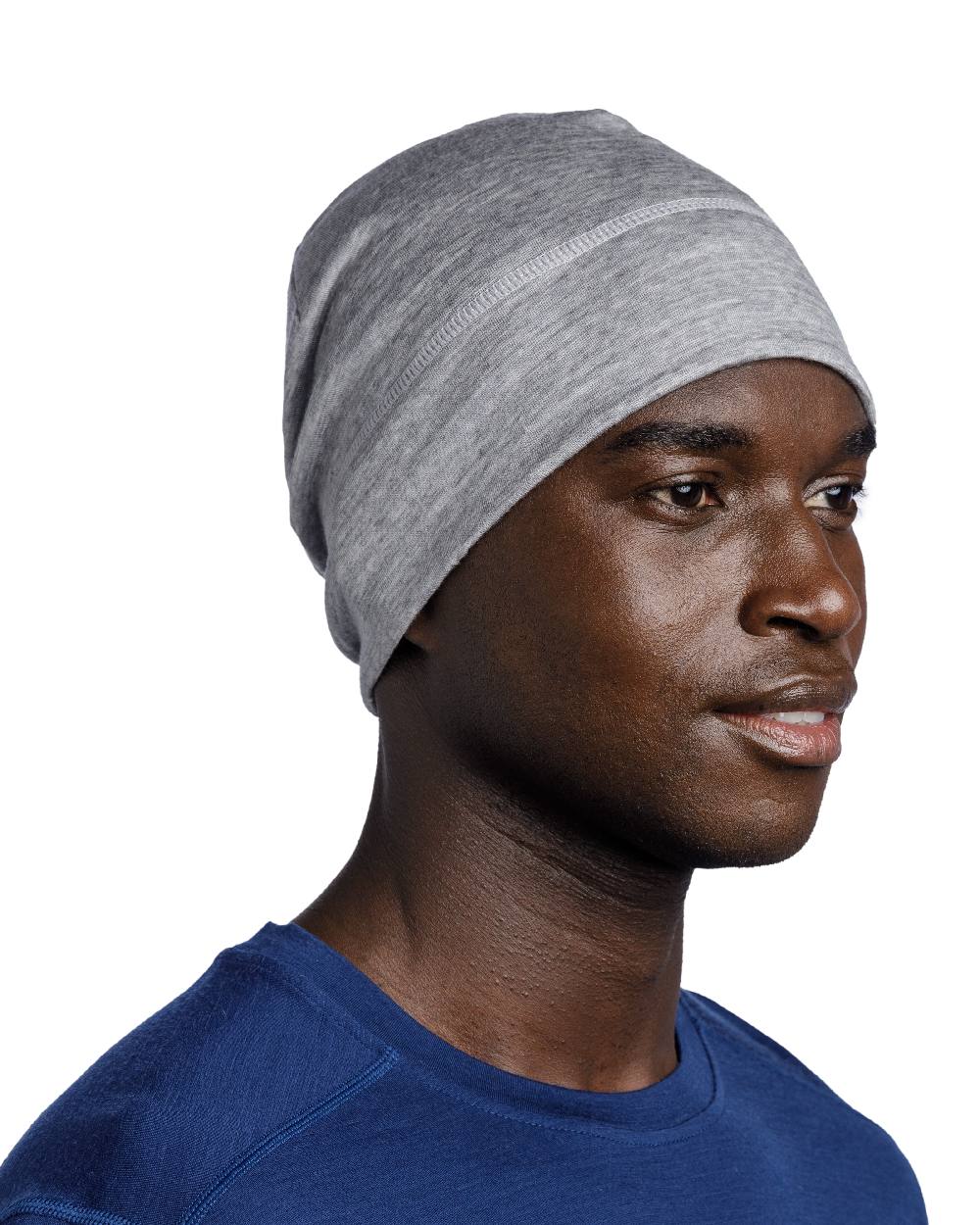 Light Grey Coloured Buff Merino Lightweight Beanie on white background #colour_light-grey