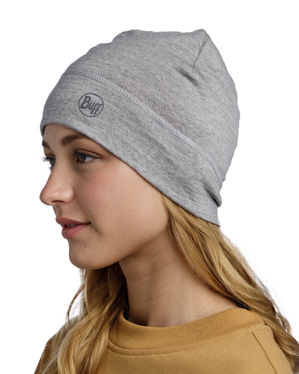 Light Grey Coloured Buff Merino Lightweight Beanie on white background #colour_light-grey