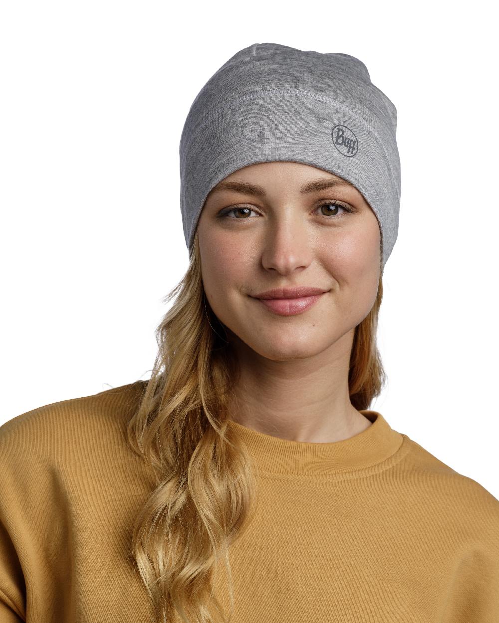 Light Grey Coloured Buff Merino Lightweight Beanie on white background #colour_light-grey