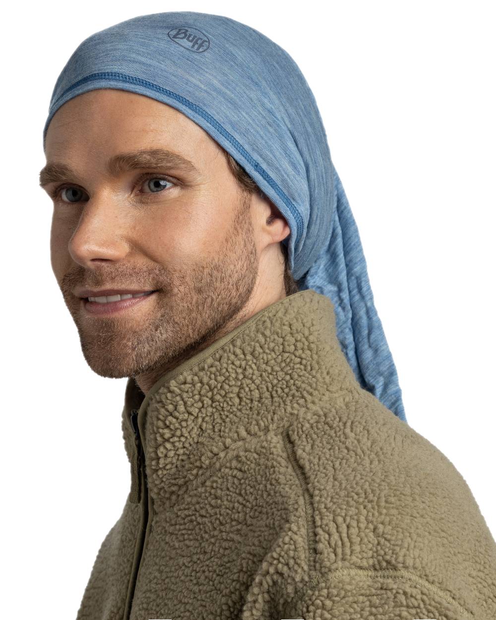 Lake Blue Coloured Buff Merino Lightweight Neck Warmer on white background #colour_lake-blue