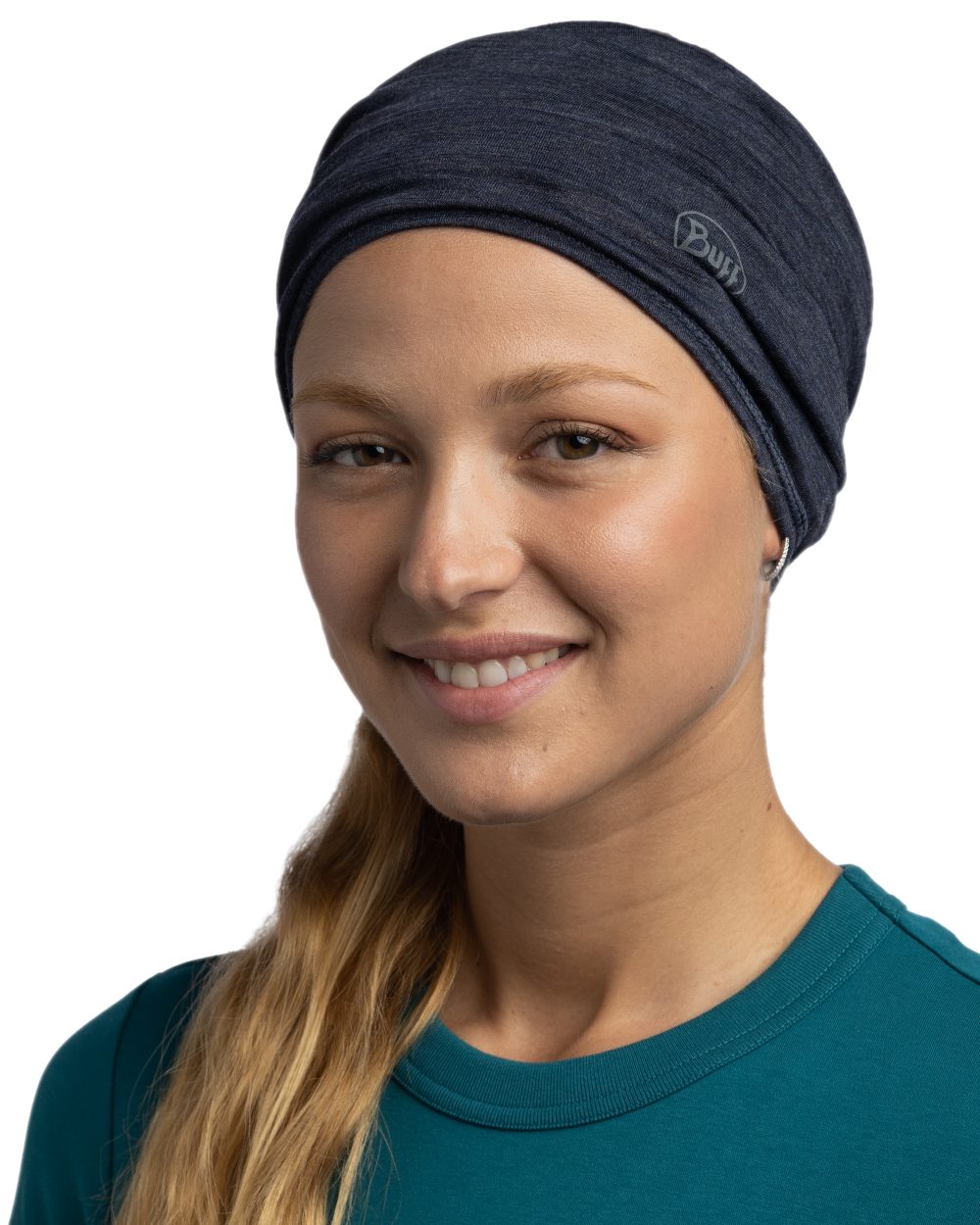 Night Blue Coloured Buff Merino Lightweight Neck Warmer on white background #colour_night-blue