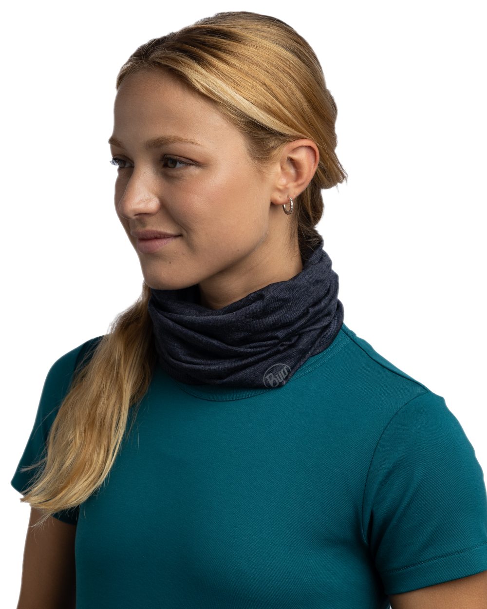 Night Blue Coloured Buff Merino Lightweight Neck Warmer on white background #colour_night-blue