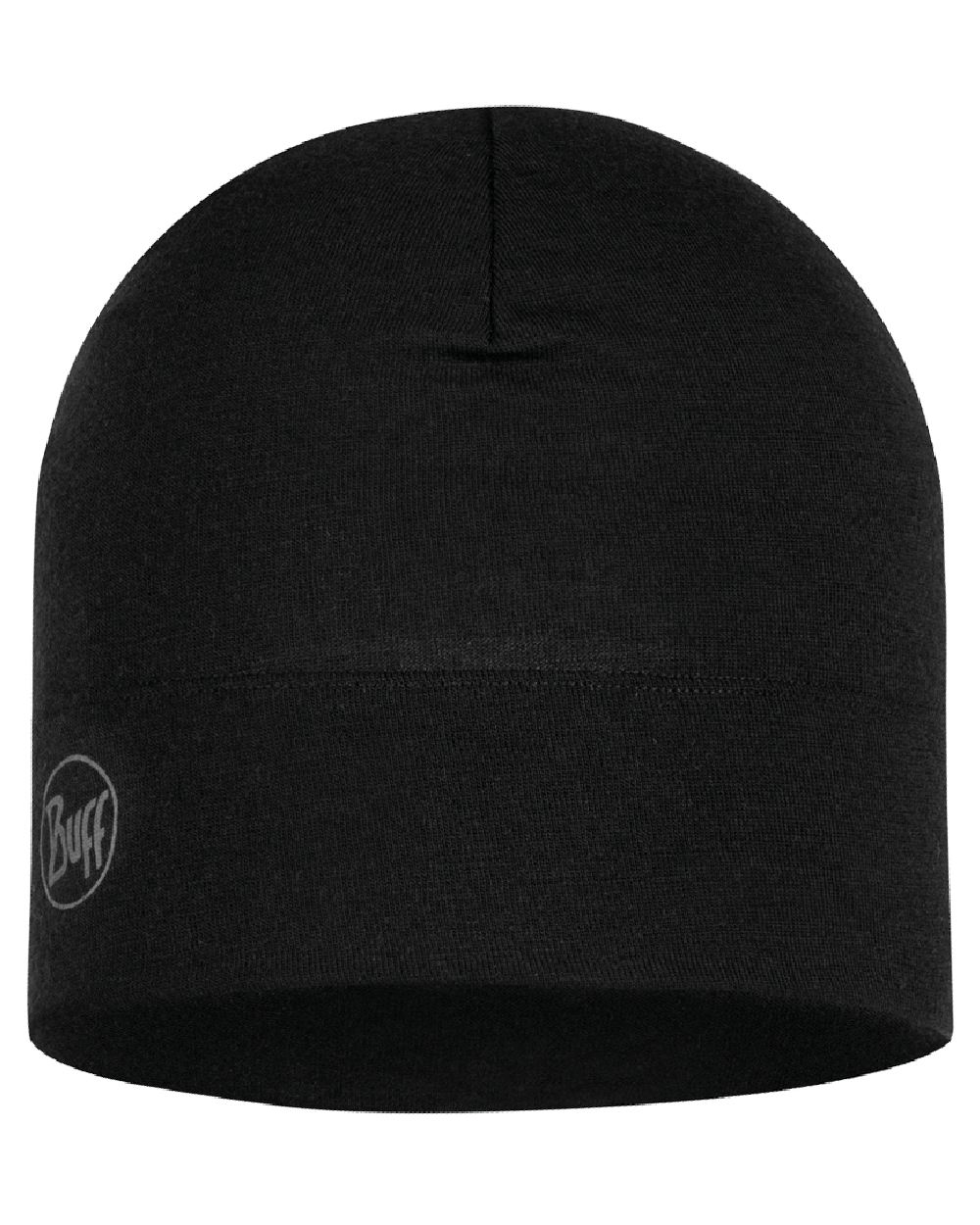 Black Coloured Buff Merino Midweight Beanie on white background #colour_black