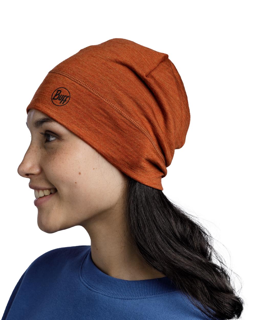 Cinnamon Coloured Buff Merino Midweight Beanie on white background #colour_cinnamon