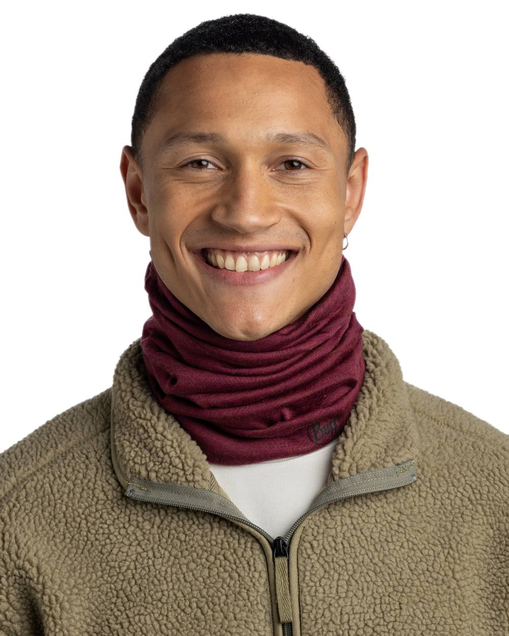 Tibetan Red Coloured Buff Merino Midweight Neckwear on white background #colour_tibetan-red