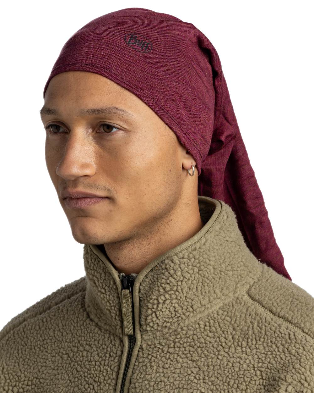 Tibetan Red Coloured Buff Merino Midweight Neckwear on white background #colour_tibetan-red