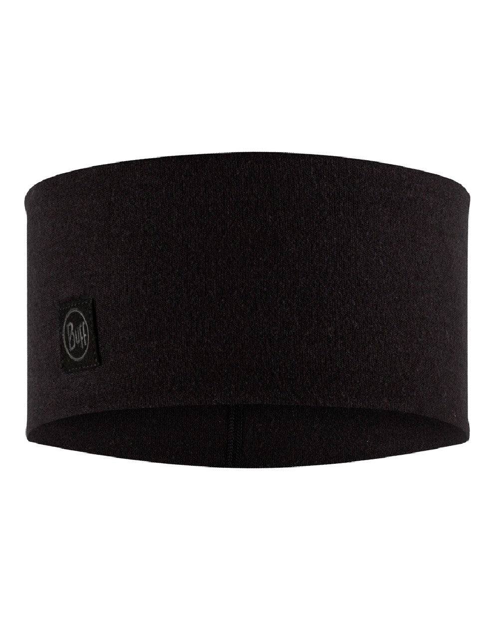 Black Coloured Buff Merino Wide Headband on white background #colour_black