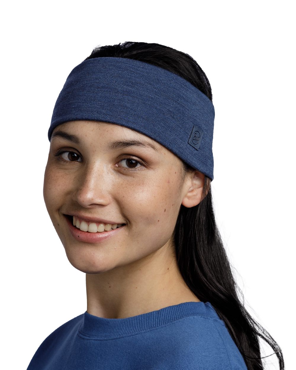 Night Blue Coloured Buff Merino Wide Headband on white background #colour_night-blue