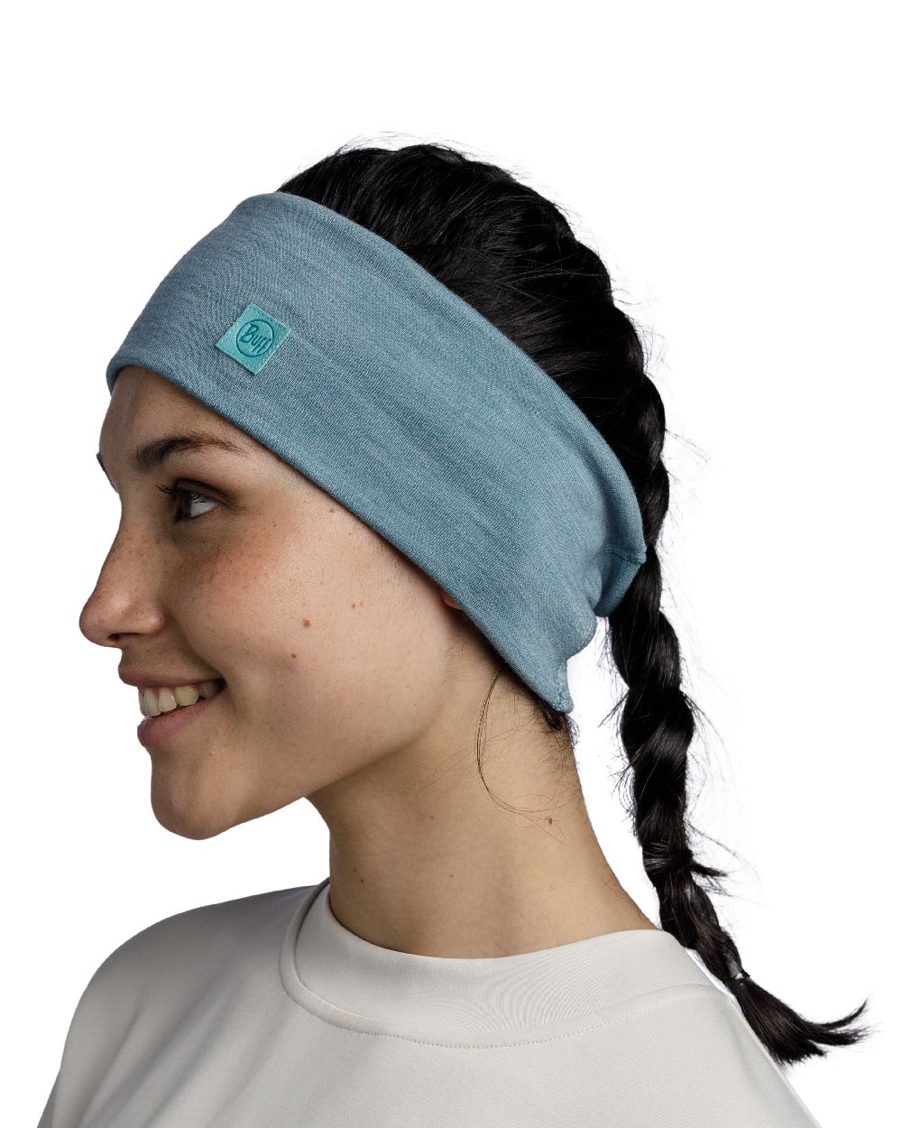 Pool Coloured Buff Merino Wide Headband on white background #colour_pool