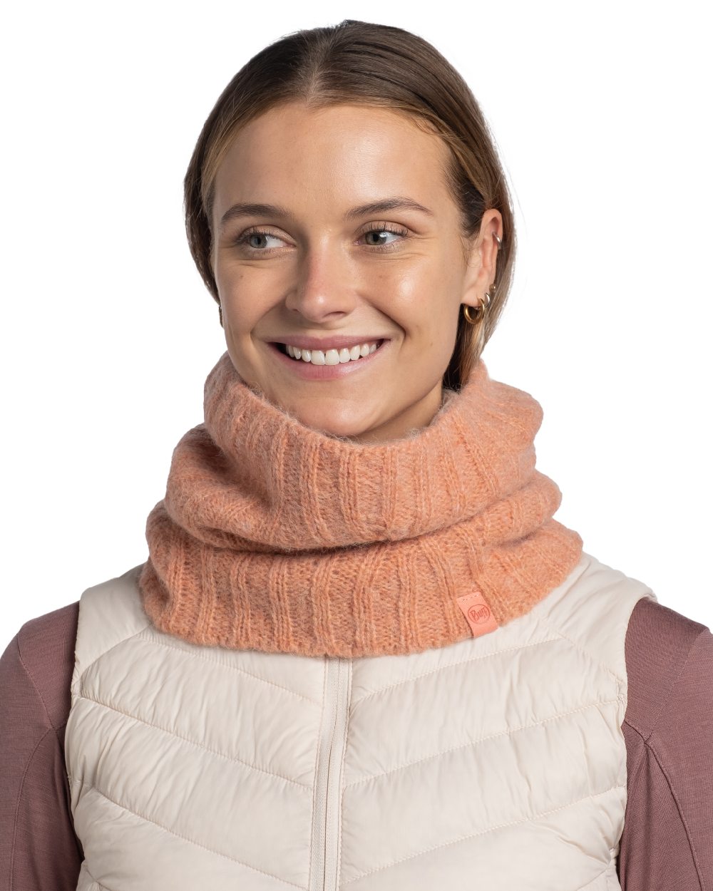 Crimson Red coloured Buff Nerla Knitted Neck Warmer on white background #colour_crimson-red