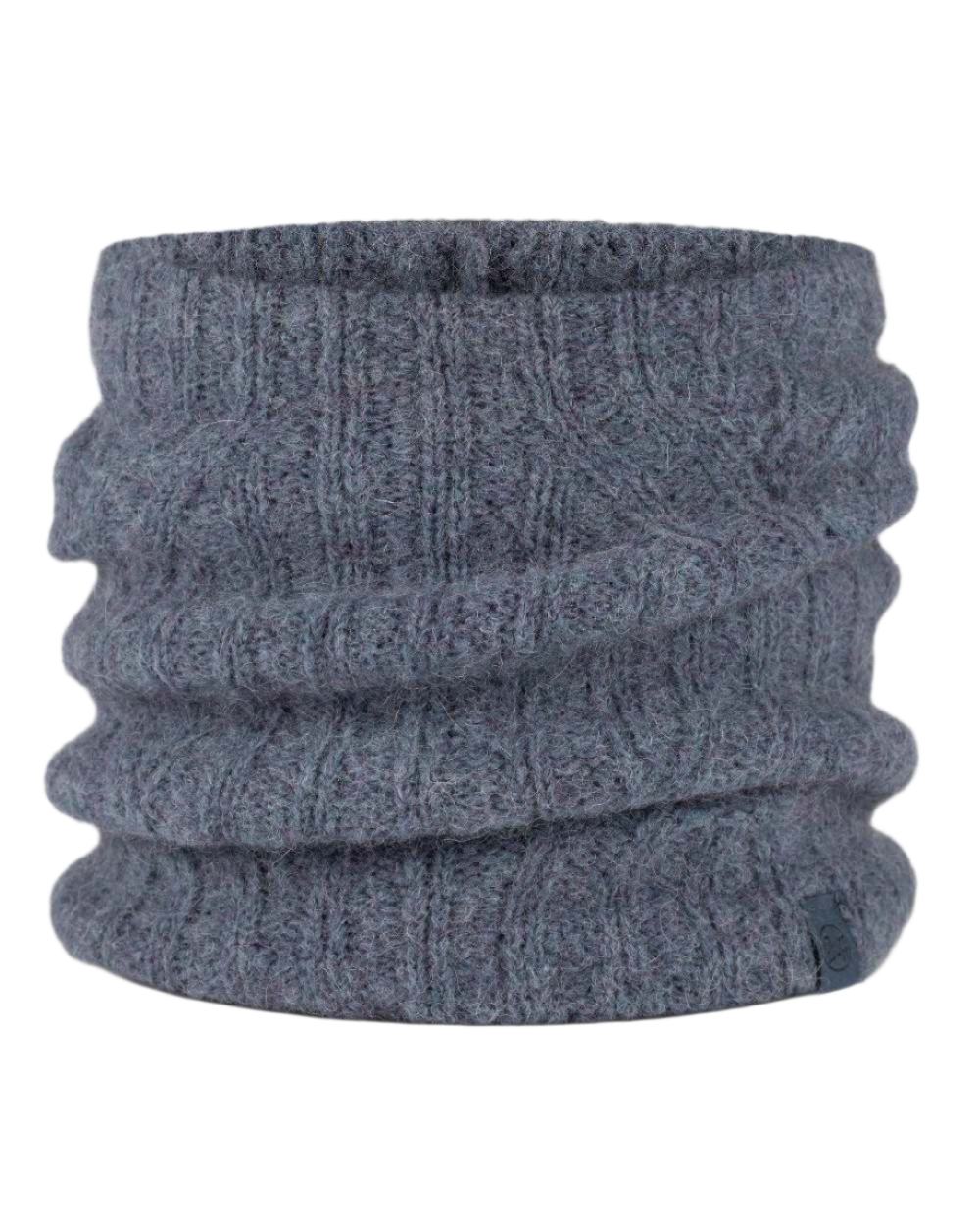 Water coloured Buff Nerla Knitted Neck Warmer on white background #colour_water