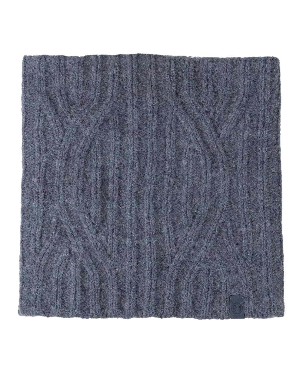 Water coloured Buff Nerla Knitted Neck Warmer on white background #colour_water