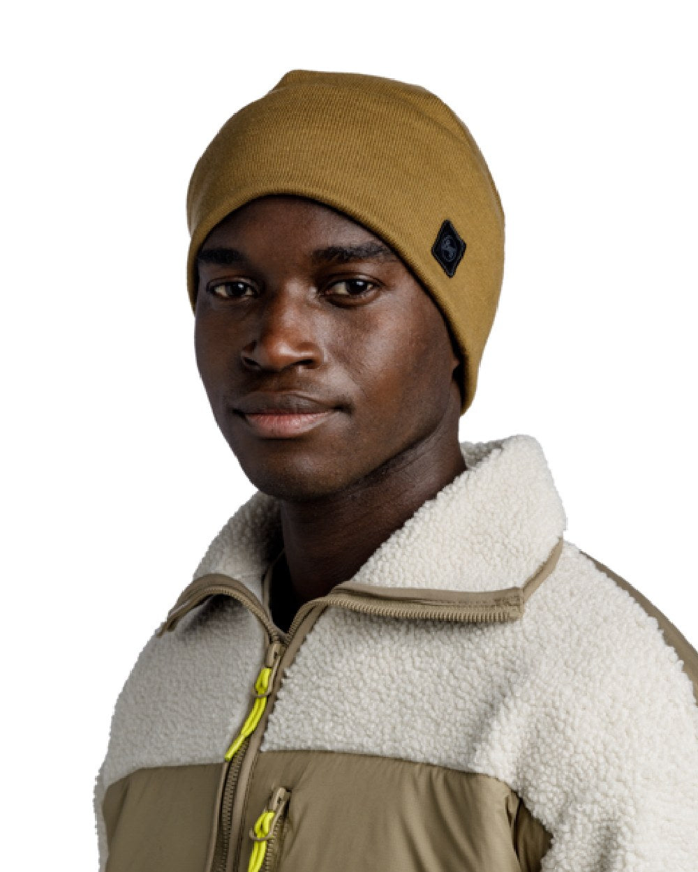 Brindle Coloured Buff Niels Knitted Beanie on white background #colour_brindle