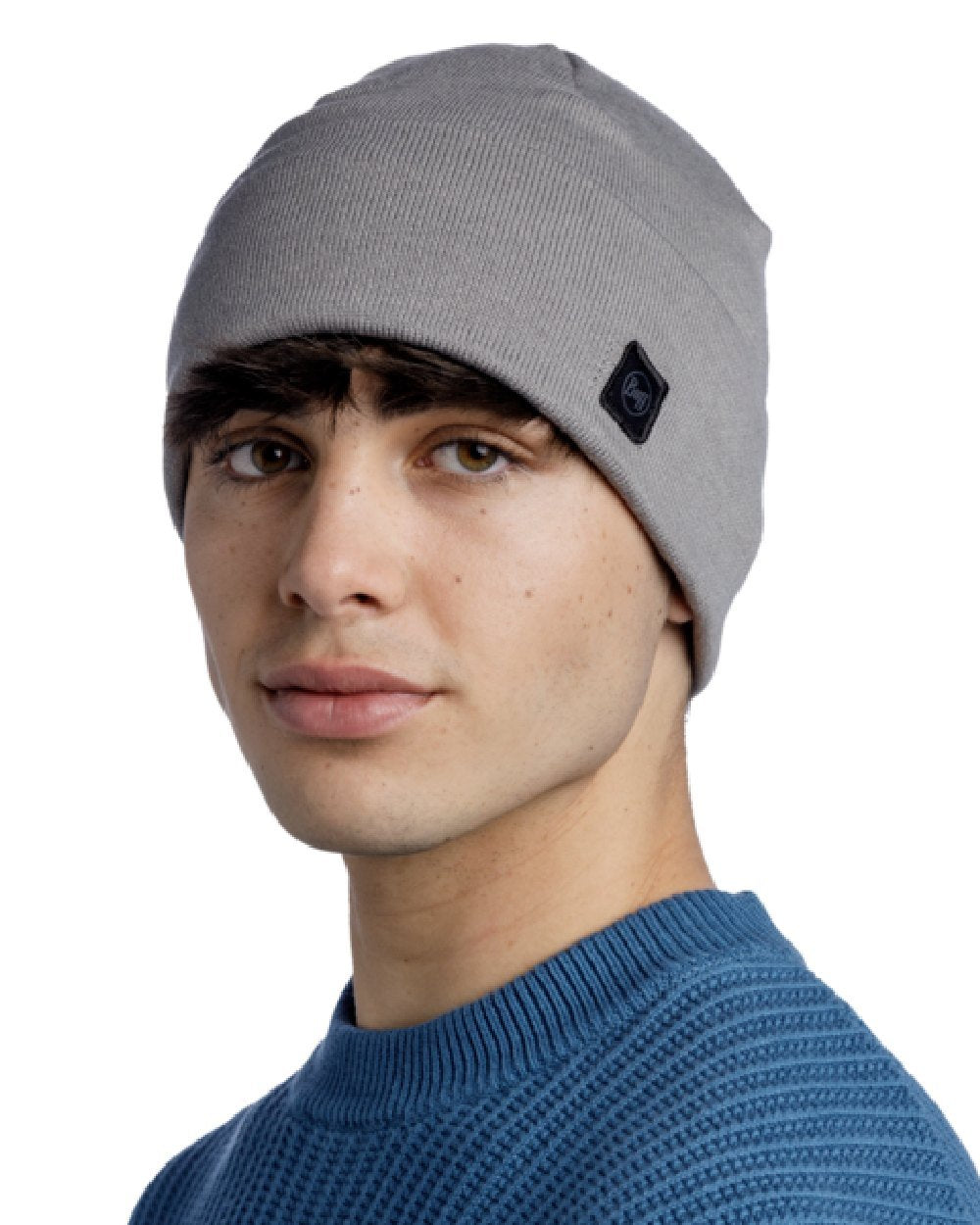 Grey Coloured Buff Niels Knitted Beanie on white background #colour_grey