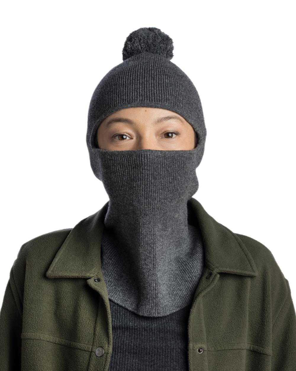 Grey Melange Coloured Nilan Buff Knitted Balaclava on white background #colour_grey-melange