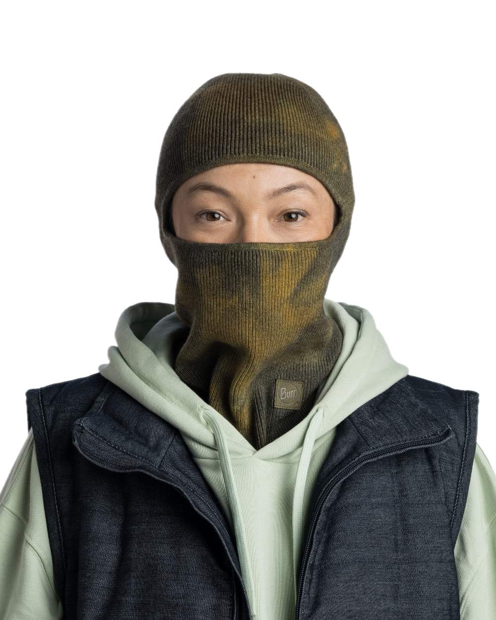 Khaki Coloured Buff Nilan Knitted Balaclava on white background #colour_khaki
