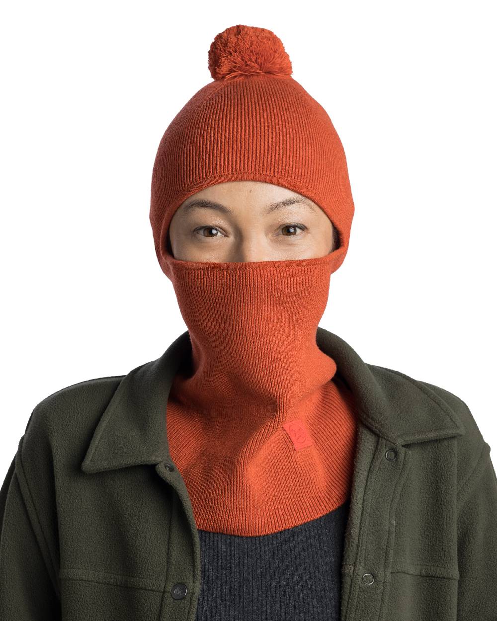 Orange Red Coloured Buff Nilan Knitted Balaclava on white background #colour_orange-red