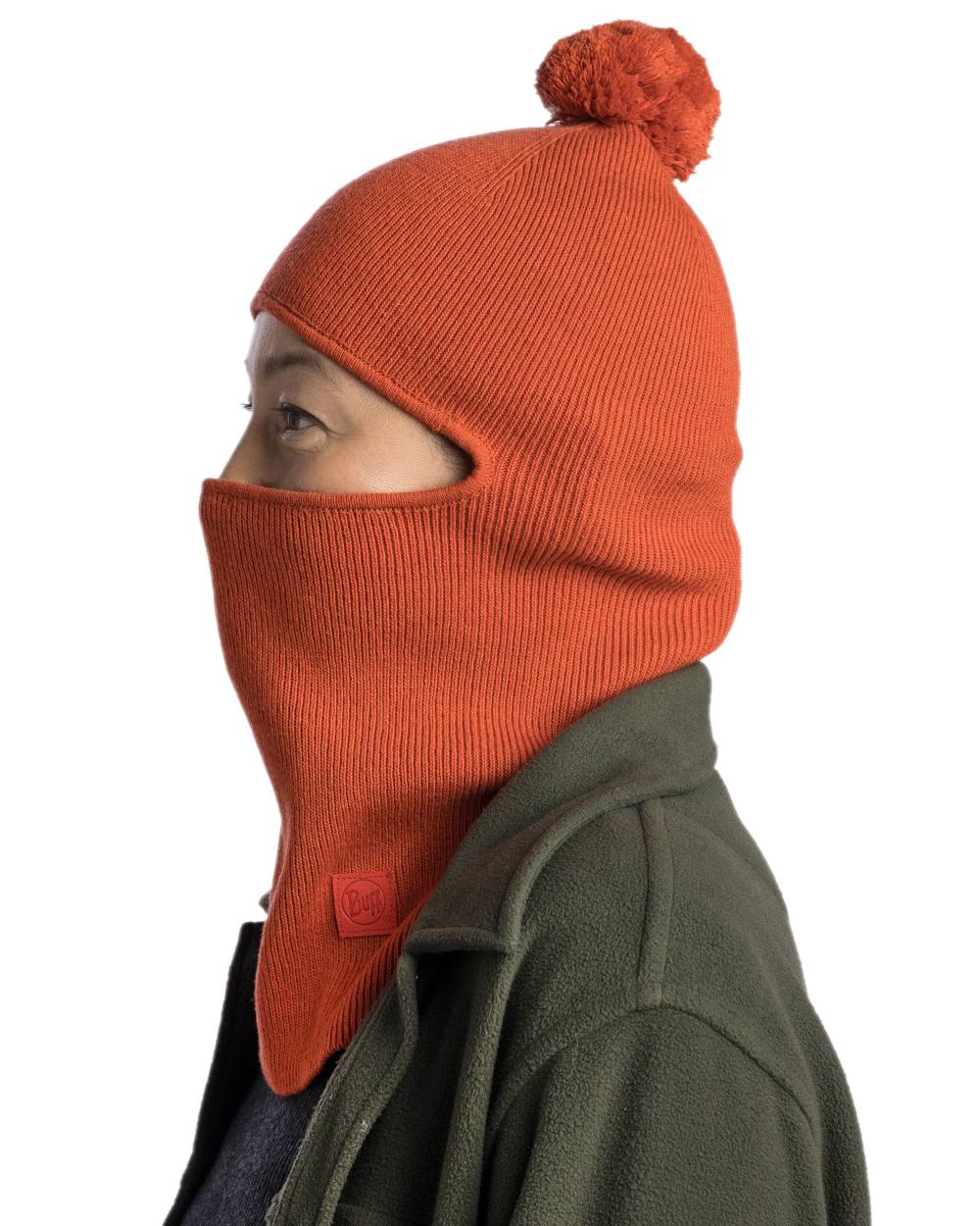 Orange Red Coloured Buff Nilan Knitted Balaclava on white background #colour_orange-red