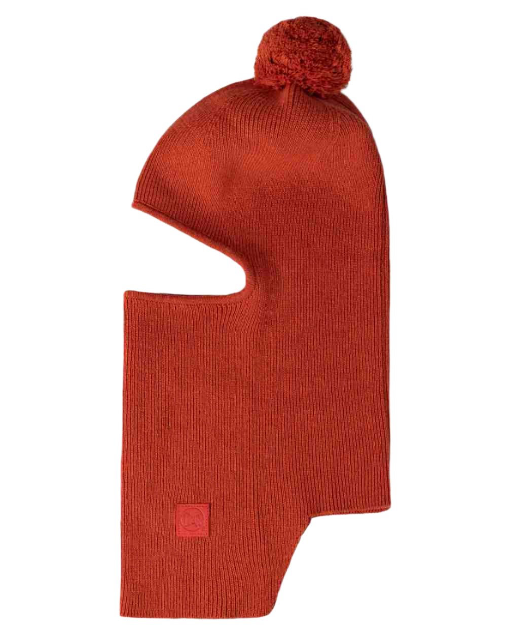 Orange Red Coloured Buff Nilan Knitted Balaclava on white background #colour_orange-red