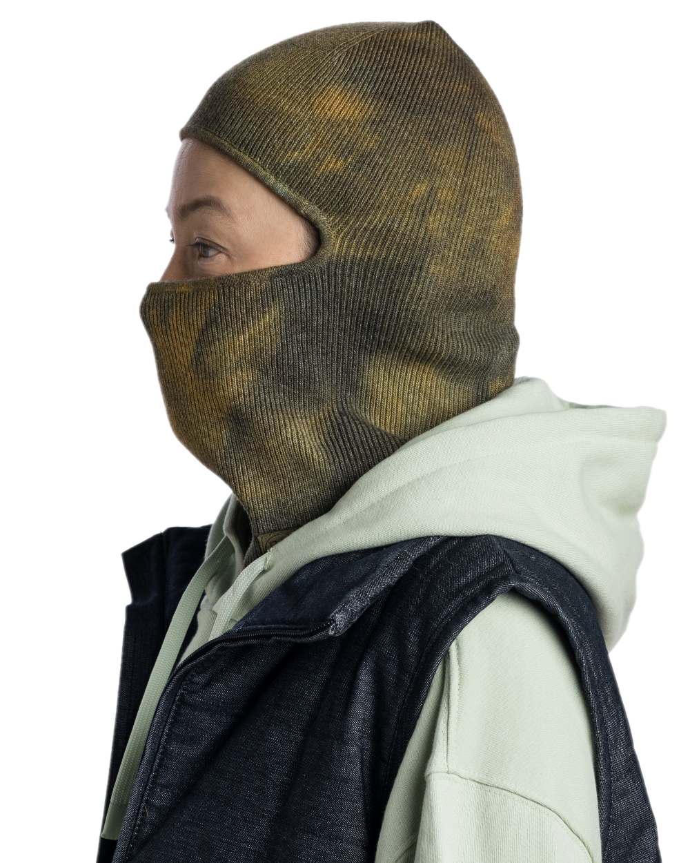 Khaki Coloured Buff Nilan Knitted Balaclava on white background #colour_khaki