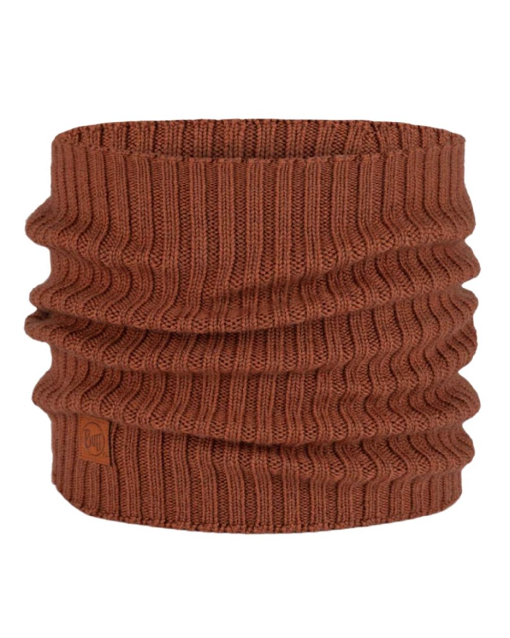 Cinnamon coloured Buff Norval Merino Wool Knitted Neck Warmer on white background #colour_cinnamon