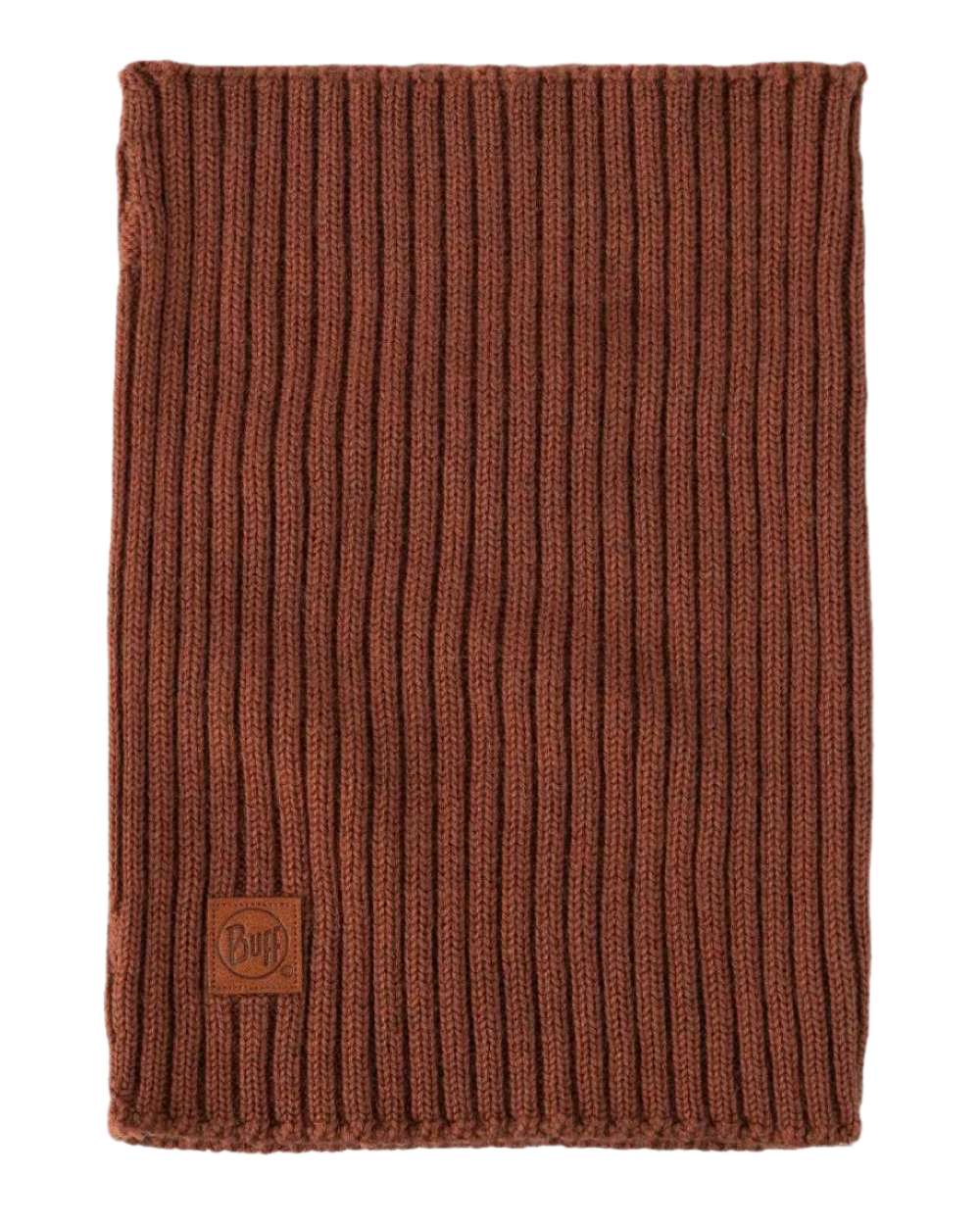 Cinnamon coloured Buff Norval Merino Wool Knitted Neck Warmer on white background #colour_cinnamon