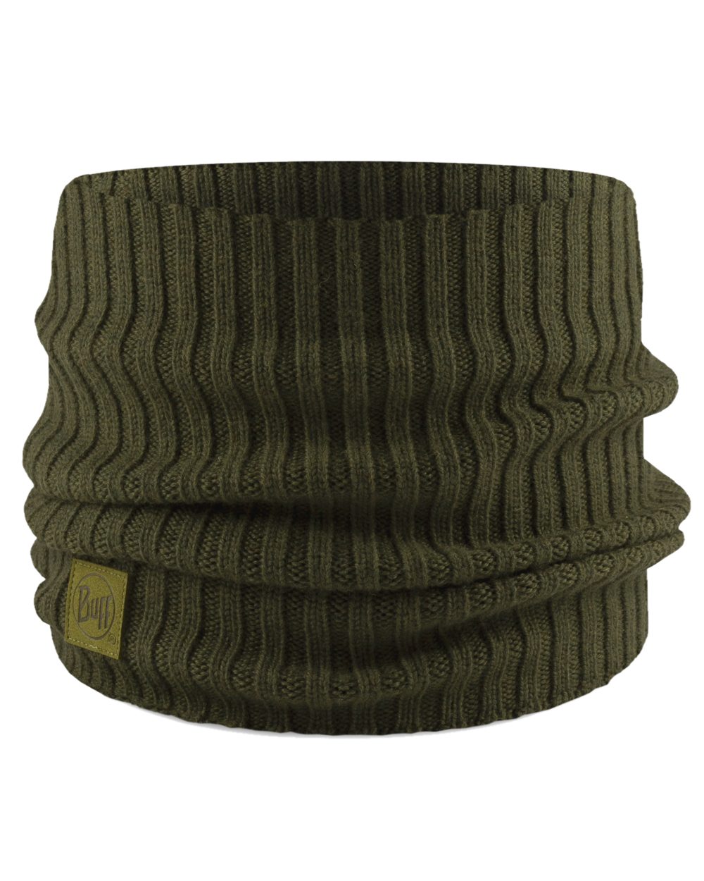 Forest coloured Buff Norval Merino Wool Knitted Neck Warmer on white background #colour_forest