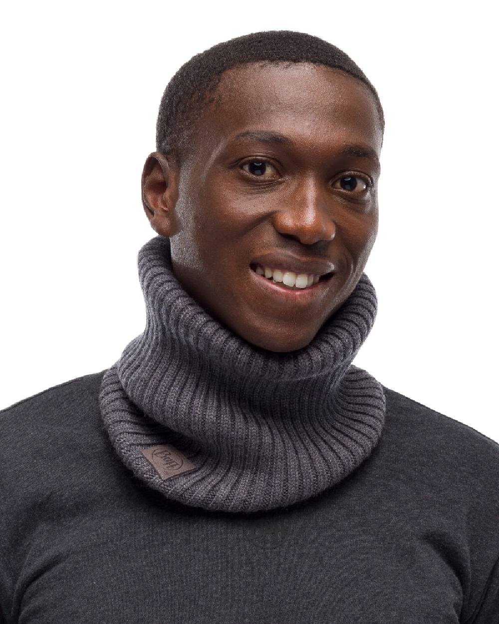 Grey coloured Buff Norval Merino Wool Knitted Neck Warmer on white background #colour_grey