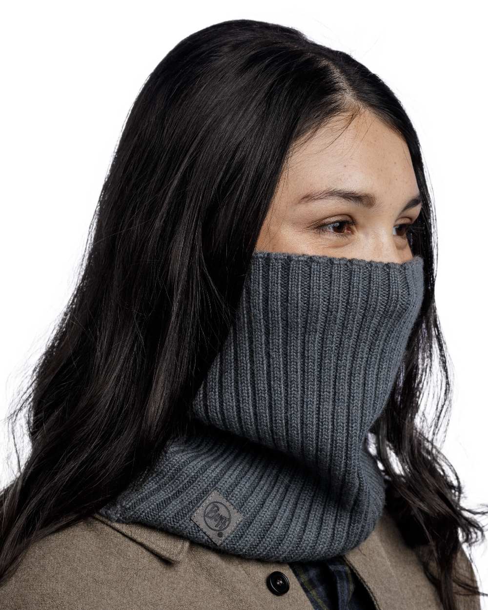 Grey coloured Buff Norval Merino Wool Knitted Neck Warmer on white background #colour_grey