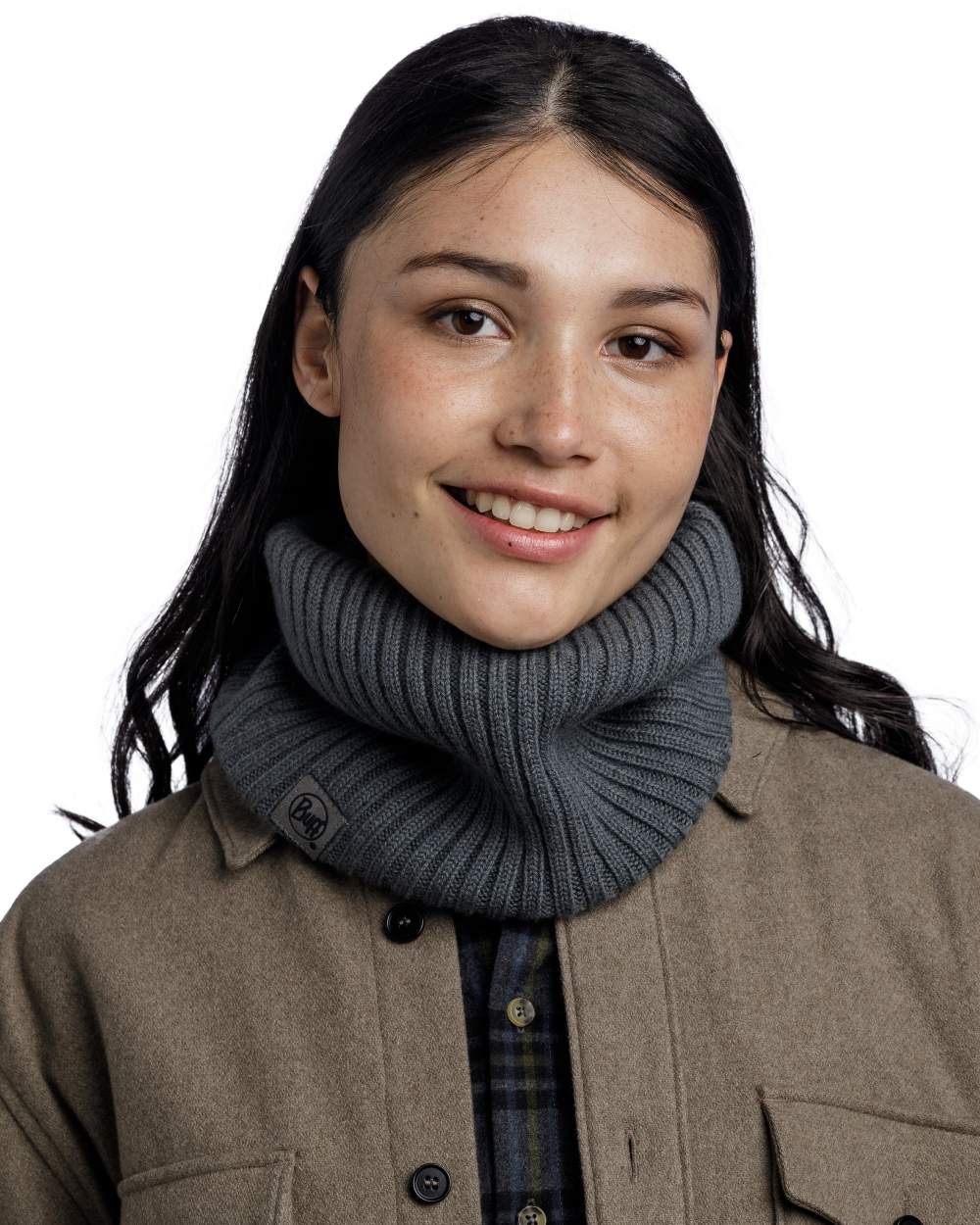 Grey coloured Buff Norval Merino Wool Knitted Neck Warmer on white background #colour_grey